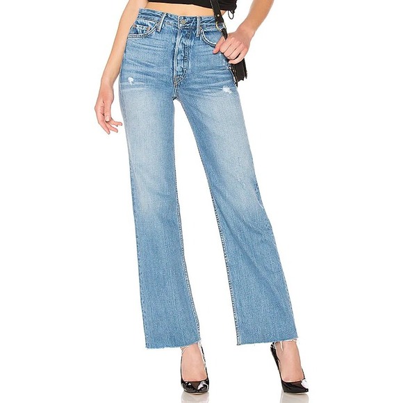 GRLFRND Denim - GRLFRND Carla Super High-Rise Bell Jean Gonna Fly Now Light Wash‎ Distressed 28